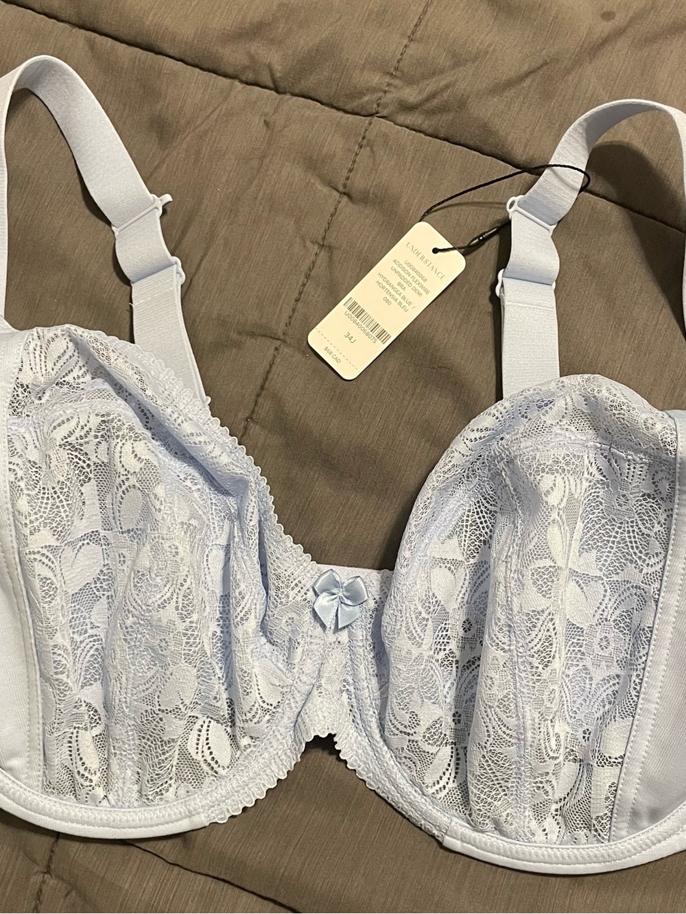 34J Delicate Light Blue Lace Underwire Bra with Adjustable Straps
